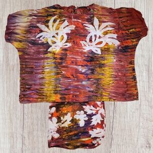 Women Indonesian/Malaysian Batik Outfit Size L/XL - Beach Floral Top & Shorts